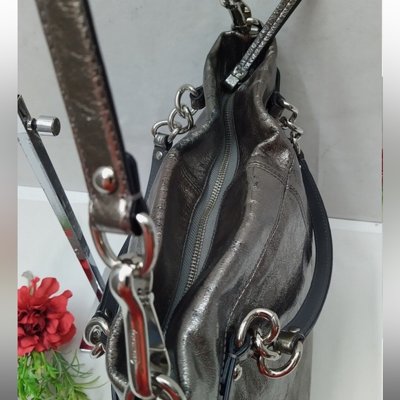LIKE NEW COACH Brooke Handbag Leather Pewter Silver Metallic Hobo Bag Purse - Picture 3 of 9